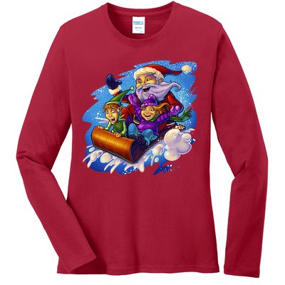 Santa Sleigh Ladies Long Sleeve Shirt