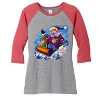 Santa Sleigh Women's Tri-Blend 3/4-Sleeve Raglan Shirt