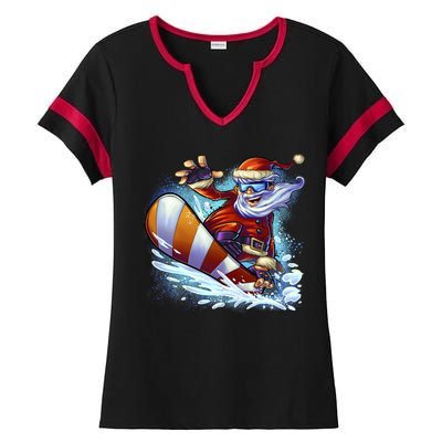 Santa Snowboard Ladies Halftime Notch Neck Tee