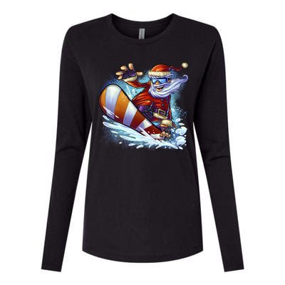 Santa Snowboard Womens Cotton Relaxed Long Sleeve T-Shirt