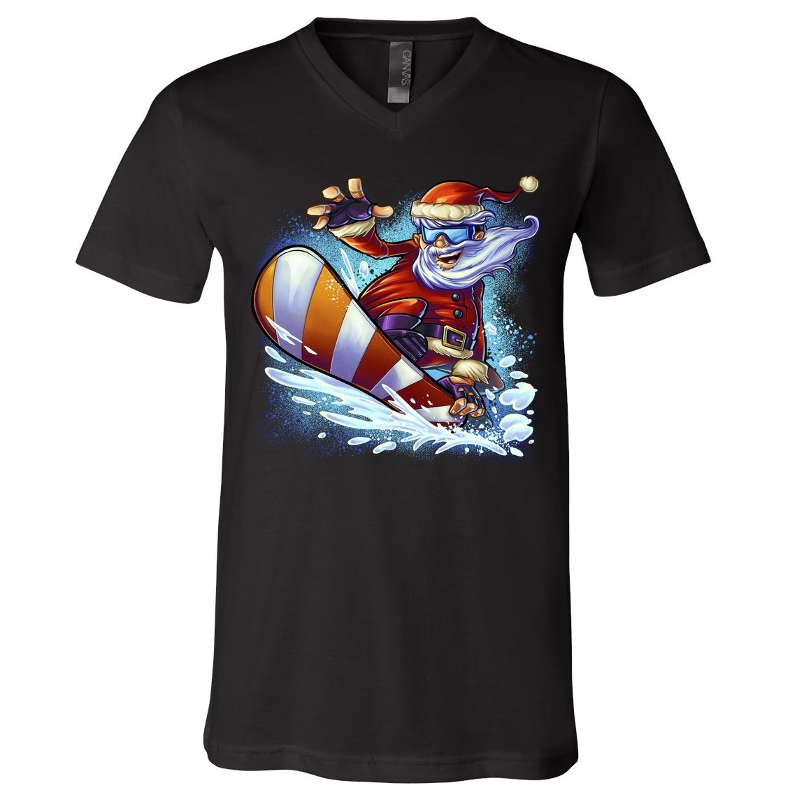 Santa Snowboard V-Neck T-Shirt