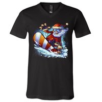 Santa Snowboard V-Neck T-Shirt