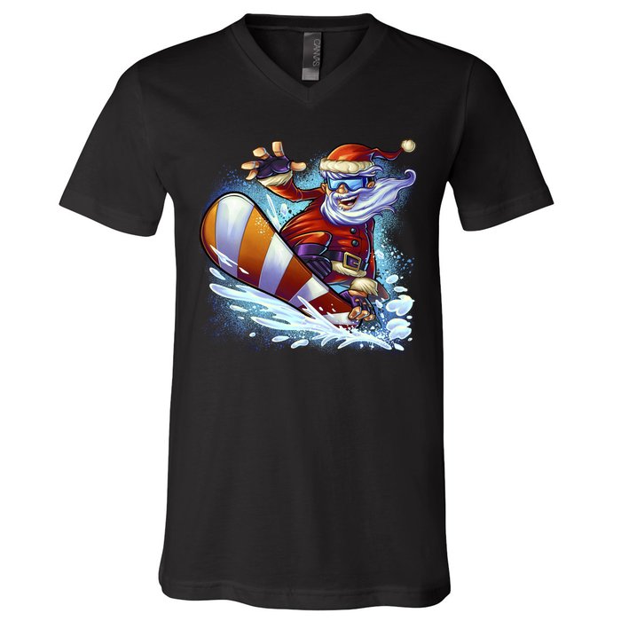 Santa Snowboard V-Neck T-Shirt