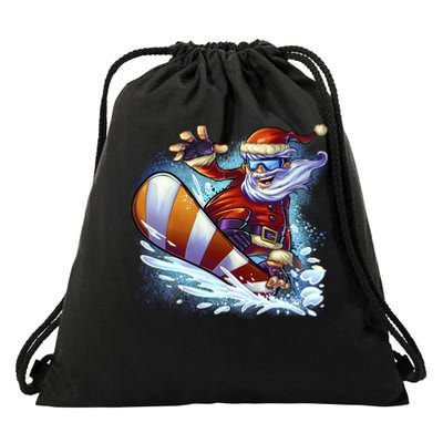 Santa Snowboard Drawstring Bag