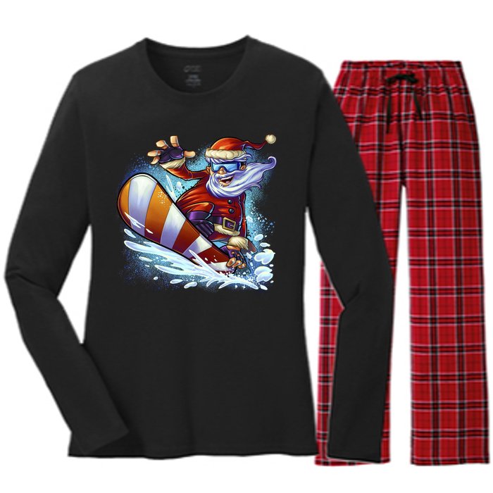 Santa Snowboard Women's Long Sleeve Flannel Pajama Set 