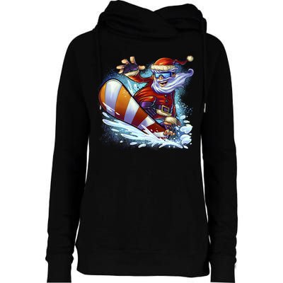 Santa Snowboard Womens Funnel Neck Pullover Hood