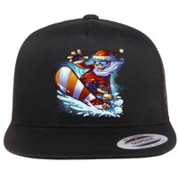 Santa Snowboard Flat Bill Trucker Hat