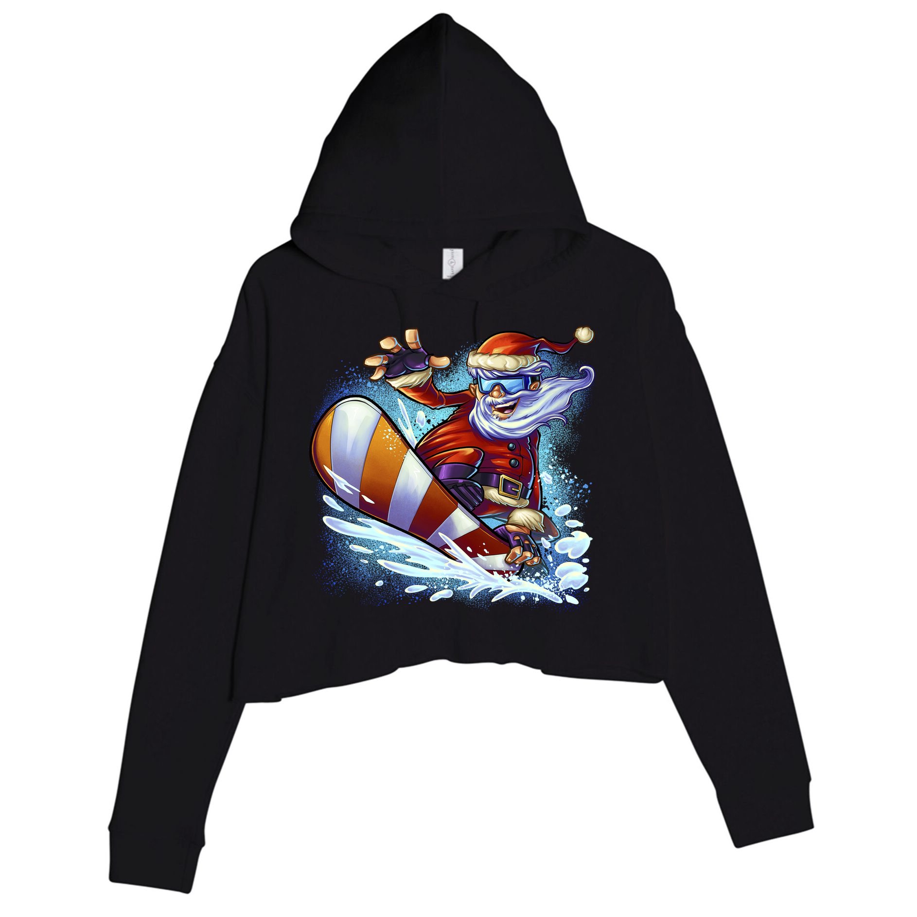 Santa Snowboard Crop Fleece Hoodie