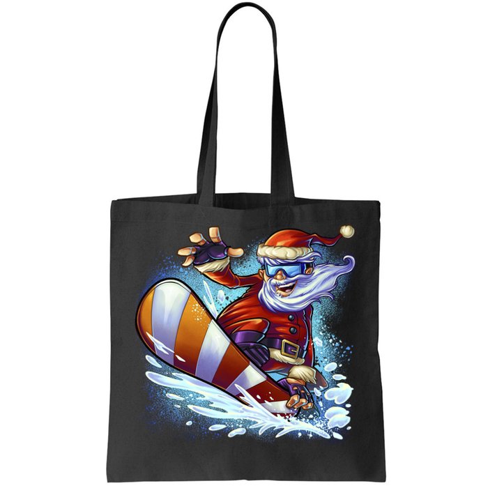 Santa Snowboard Tote Bag