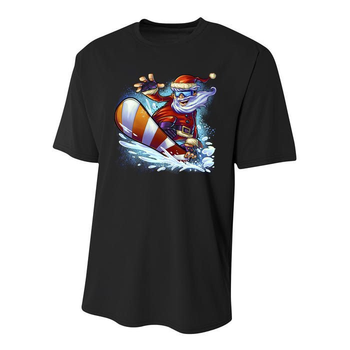 Santa Snowboard Youth Performance Sprint T-Shirt