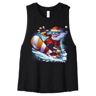 Santa Snowboard Women's Racerback Cropped Tank