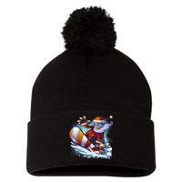 Santa Snowboard Pom Pom 12in Knit Beanie