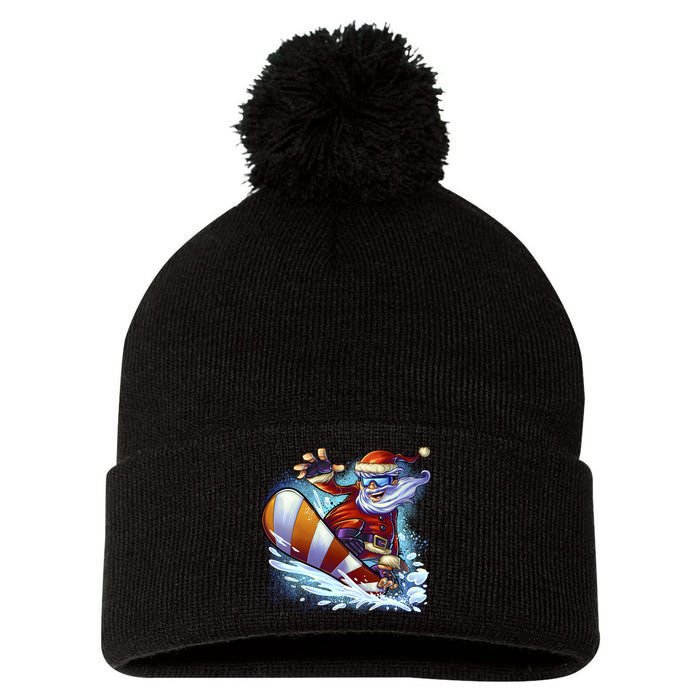 Santa Snowboard Pom Pom 12in Knit Beanie