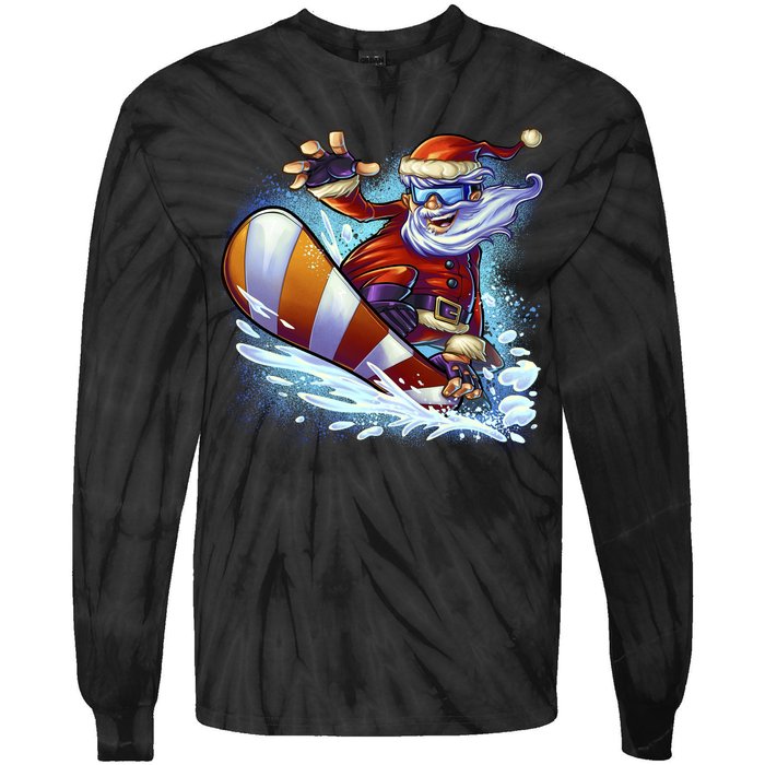 Santa Snowboard Tie-Dye Long Sleeve Shirt