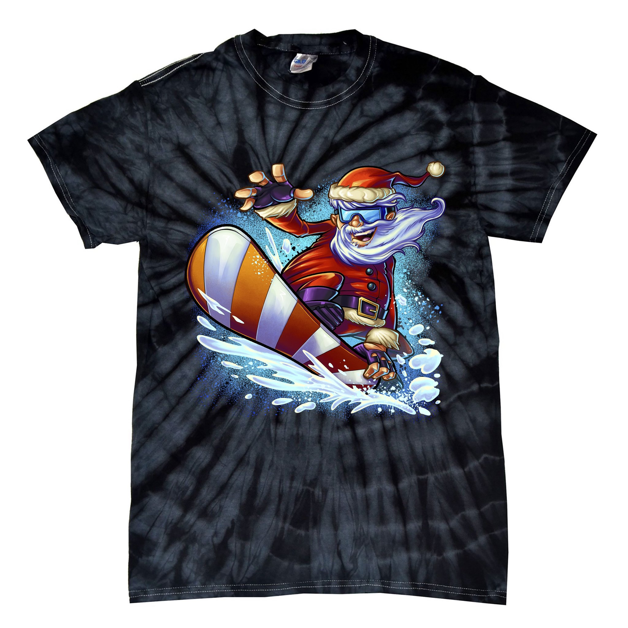 Santa Snowboard Tie-Dye T-Shirt