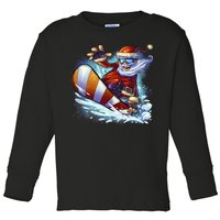 Santa Snowboard Toddler Long Sleeve Shirt