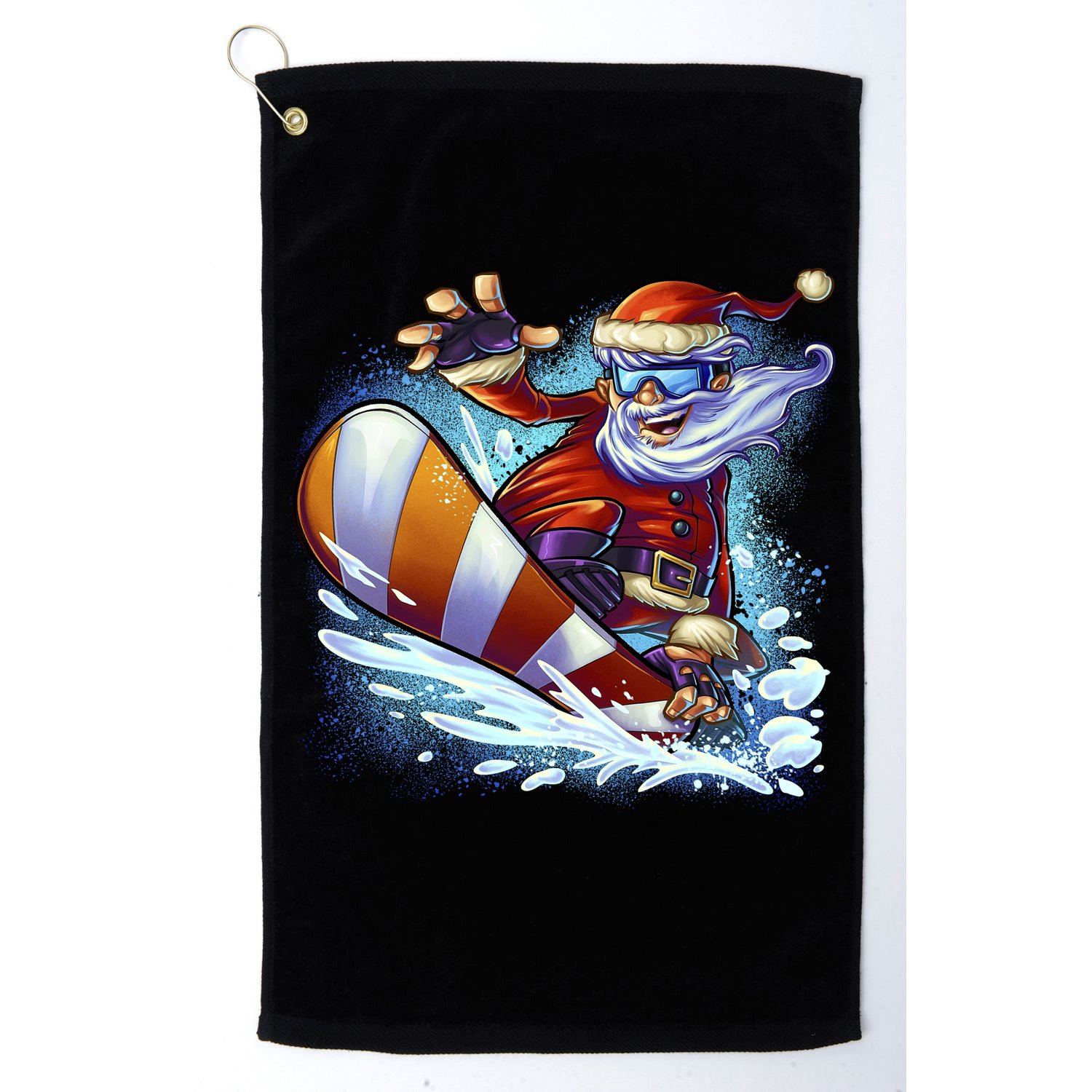 Santa Snowboard Golf Towel