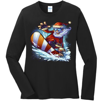 Santa Snowboard Ladies Long Sleeve Shirt