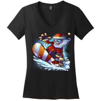 Santa Snowboard Women's V-Neck T-Shirt