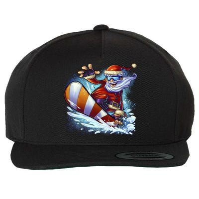 Santa Snowboard Wool Snapback Cap