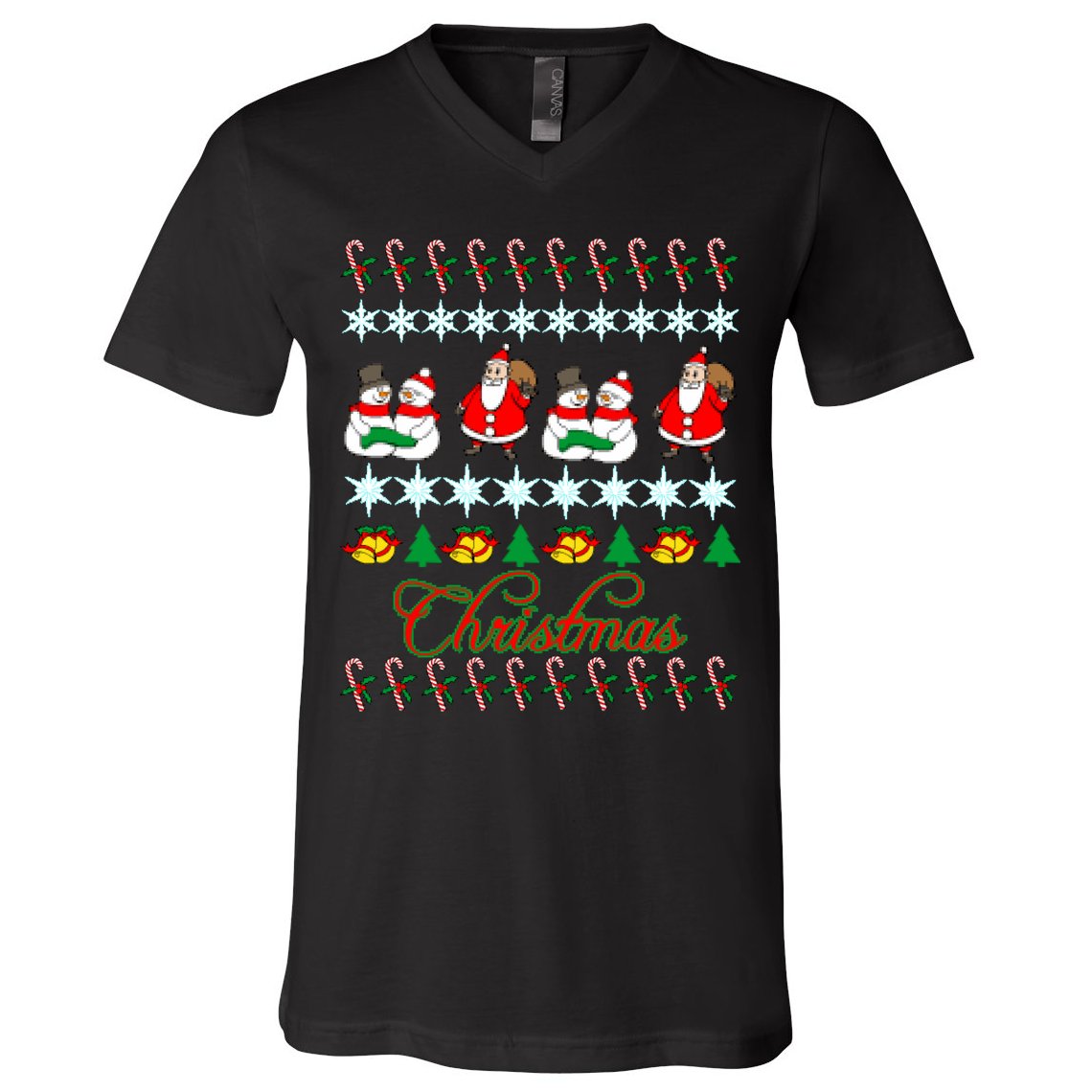 Santa Snowman Ugly Christmas Sweater V-Neck T-Shirt