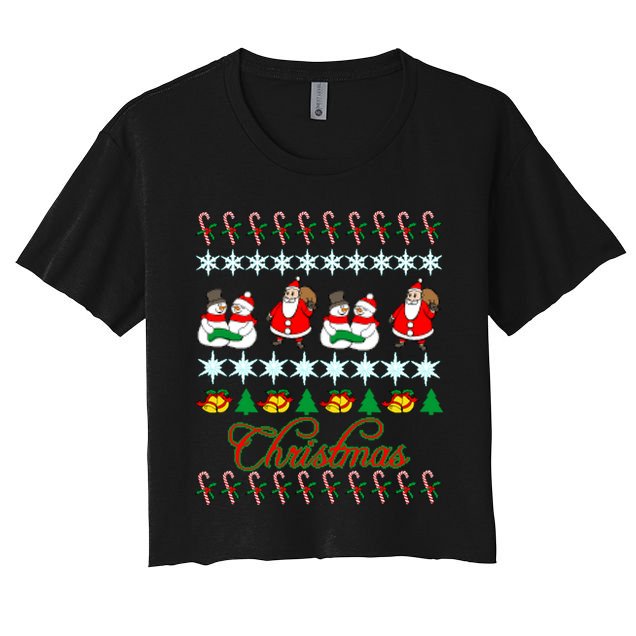 Santa Snowman Ugly Christmas Sweater Crop Top