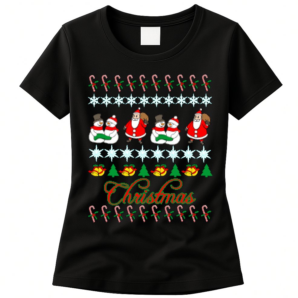Santa Snowman Ugly Christmas Sweater Womens T-Shirt