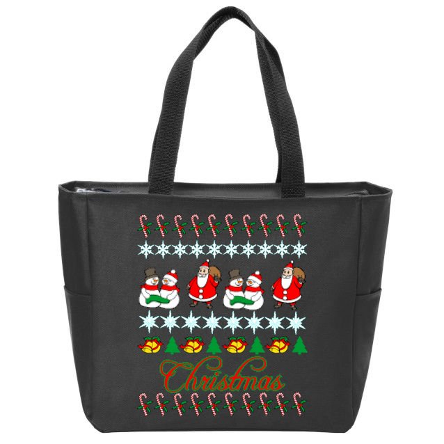 Santa Snowman Ugly Christmas Sweater Zip Tote Bag