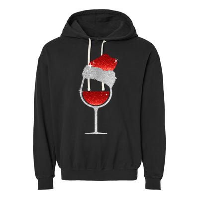 Santa Sparkly Wine Glass Garment-Dyed Fleece Hoodie