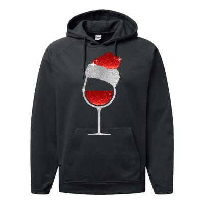 Santa Sparkly Wine Glass Performance Fleece Hoodie