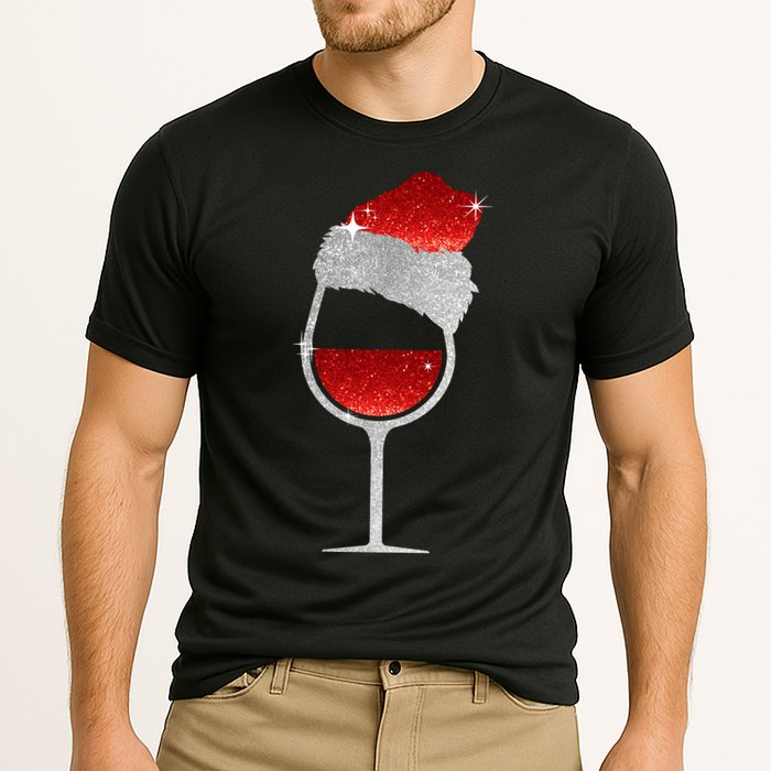 Santa Sparkly Wine Glass Cooling Performance Crew T-Shirt
