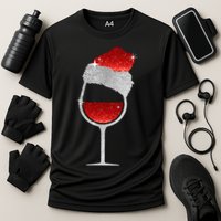Santa Sparkly Wine Glass Cooling Performance Crew T-Shirt