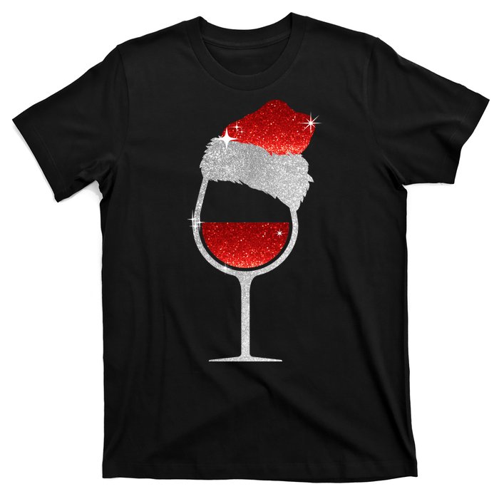 Santa Sparkly Wine Glass T-Shirt