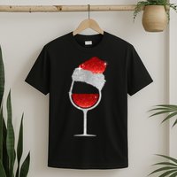 Santa Sparkly Wine Glass T-Shirt