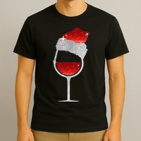 Santa Sparkly Wine Glass T-Shirt