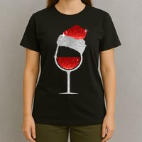 Santa Sparkly Wine Glass T-Shirt