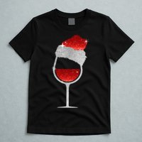 Santa Sparkly Wine Glass T-Shirt