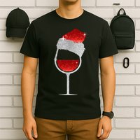 Santa Sparkly Wine Glass T-Shirt