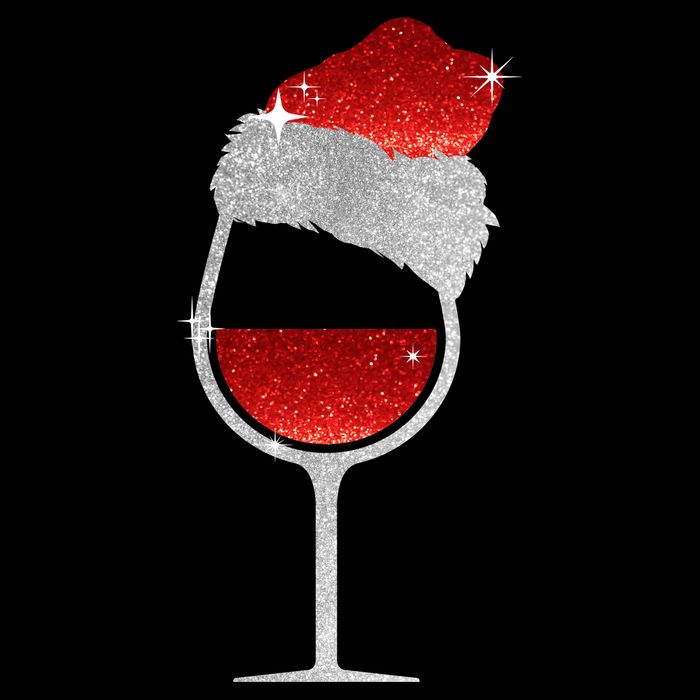 Santa Sparkly Wine Glass T-Shirt