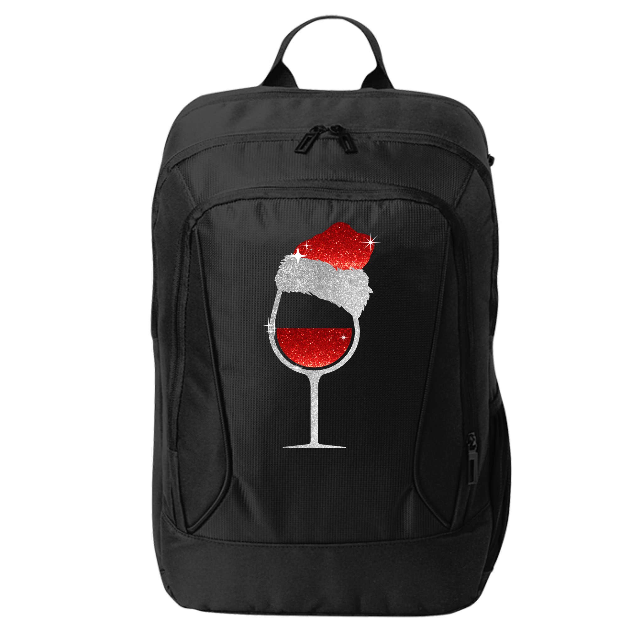 Santa Sparkly Wine Glass City Backpack
