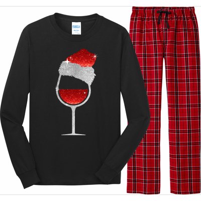 Santa Sparkly Wine Glass Long Sleeve Pajama Set