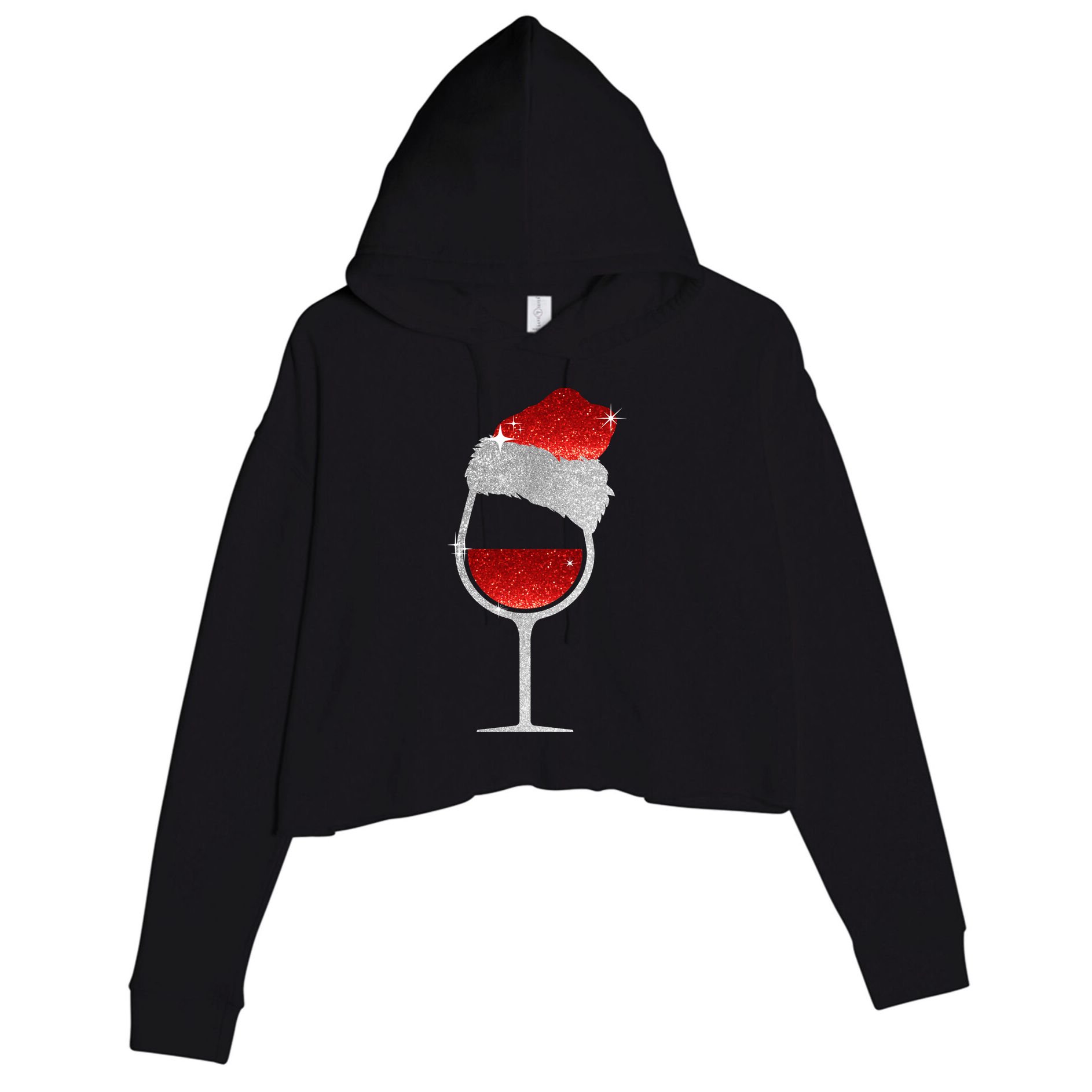 Santa Sparkly Wine Glass Crop Fleece Hoodie