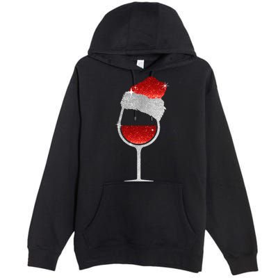 Santa Sparkly Wine Glass Premium Pullover Hoodie
