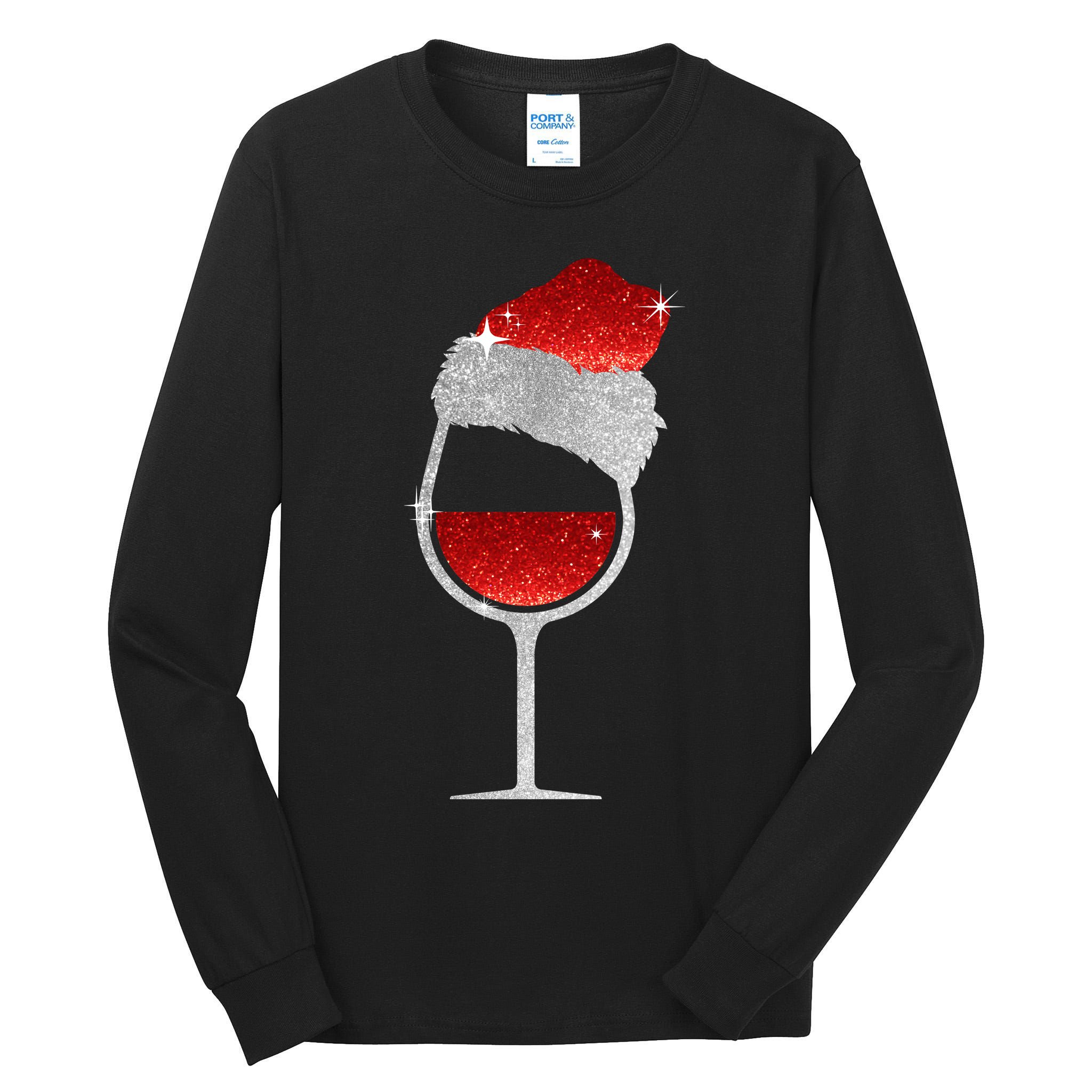 Santa Sparkly Wine Glass Tall Long Sleeve T-Shirt