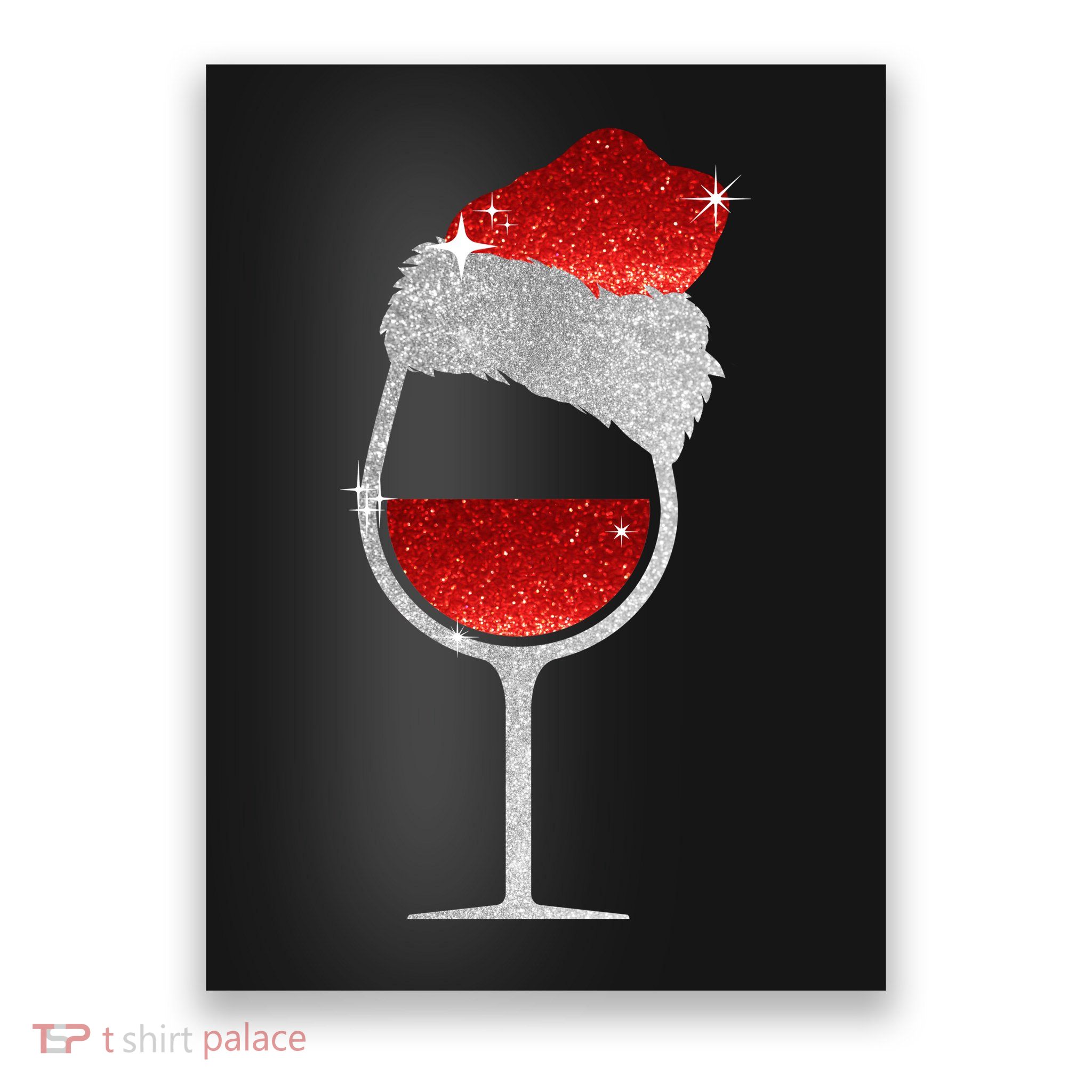 Santa Sparkly Wine Glass Poster