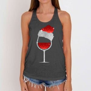 Santa Sparkly Wine Glass Women's Knotted Racerback Tank