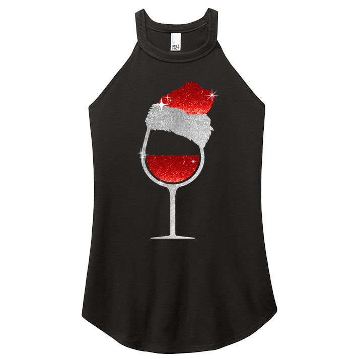 Santa Sparkly Wine Glass Women's Perfect Tri Rocker Tank