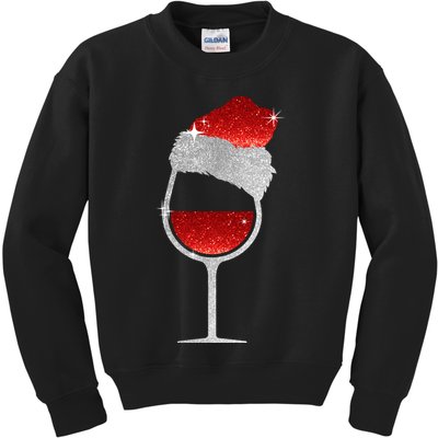 Santa Sparkly Wine Glass Kids Sweatshirt