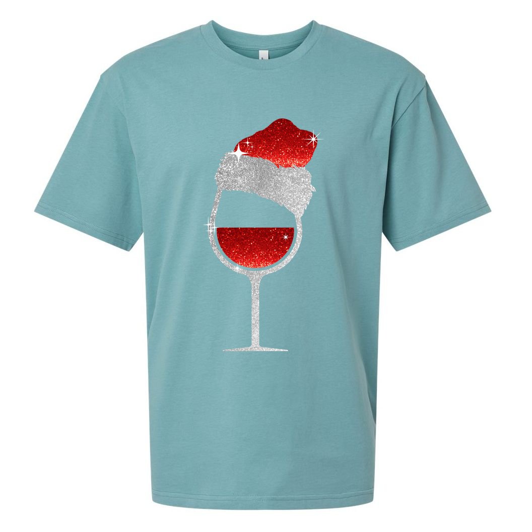 Santa Sparkly Wine Glass Sueded Cloud Jersey T-Shirt