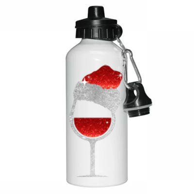 Santa Sparkly Wine Glass Aluminum Water Bottle 